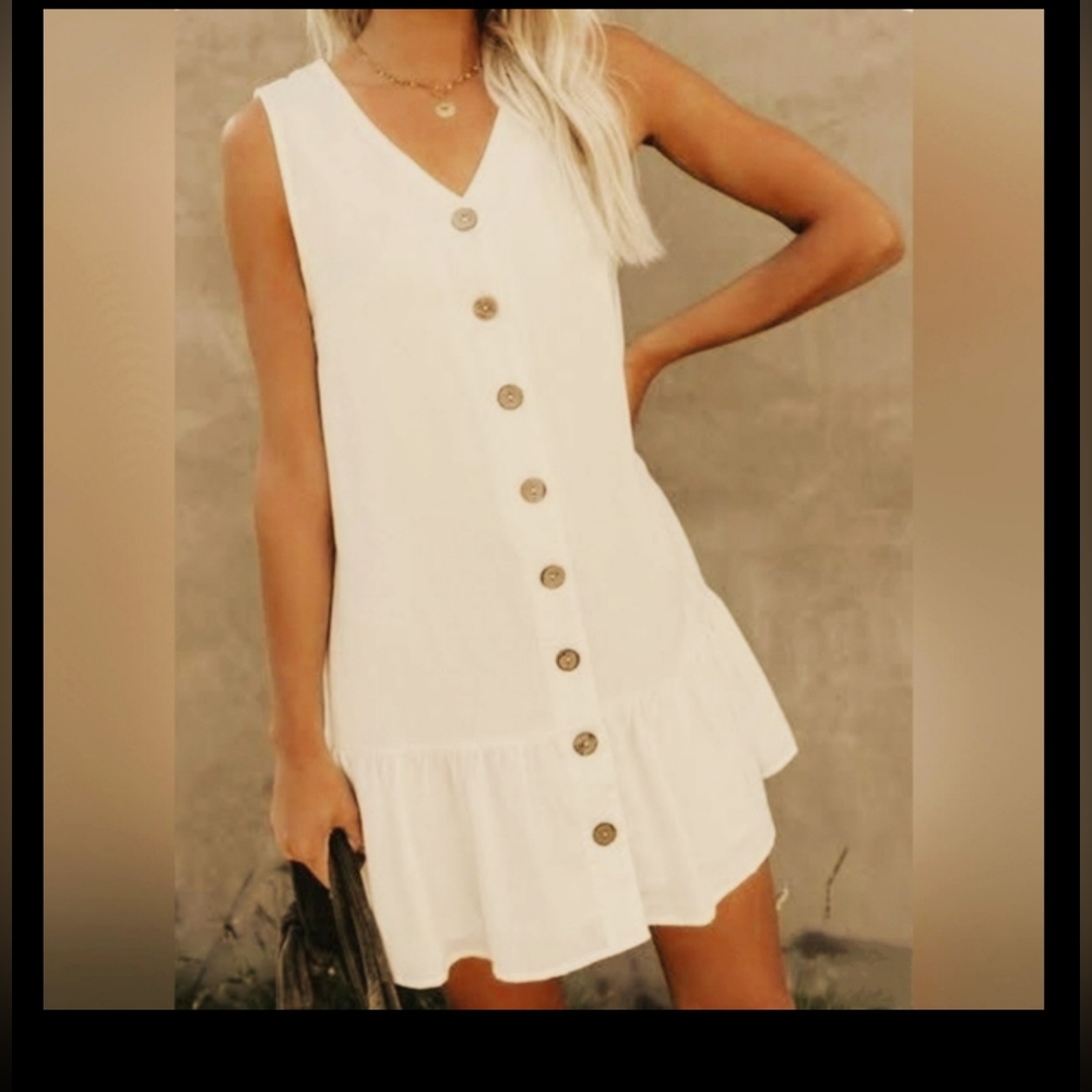 Minimalist Linen & Cotton Ivory Sleeveless Button-Down Shift Dress Coquette NWT
